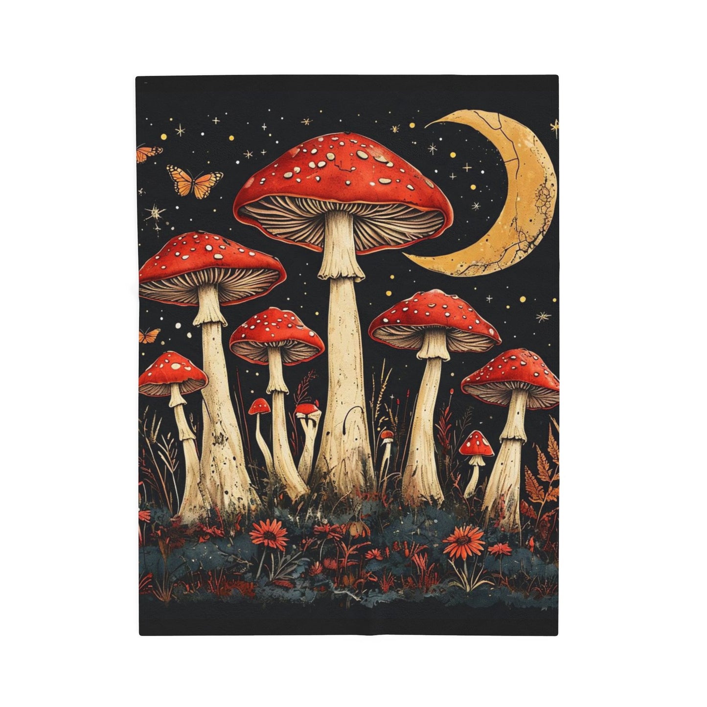Boho Mushroom Moon - Velveteen Plush Blanket