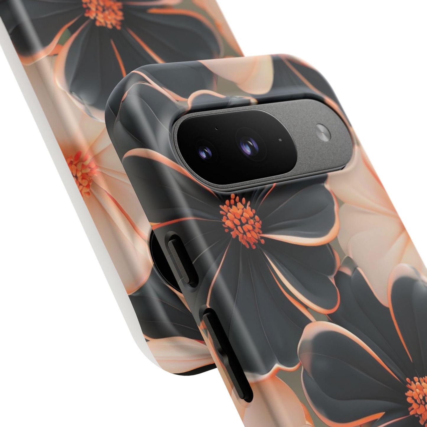Elegant Black & Peach Floral - Phone Case