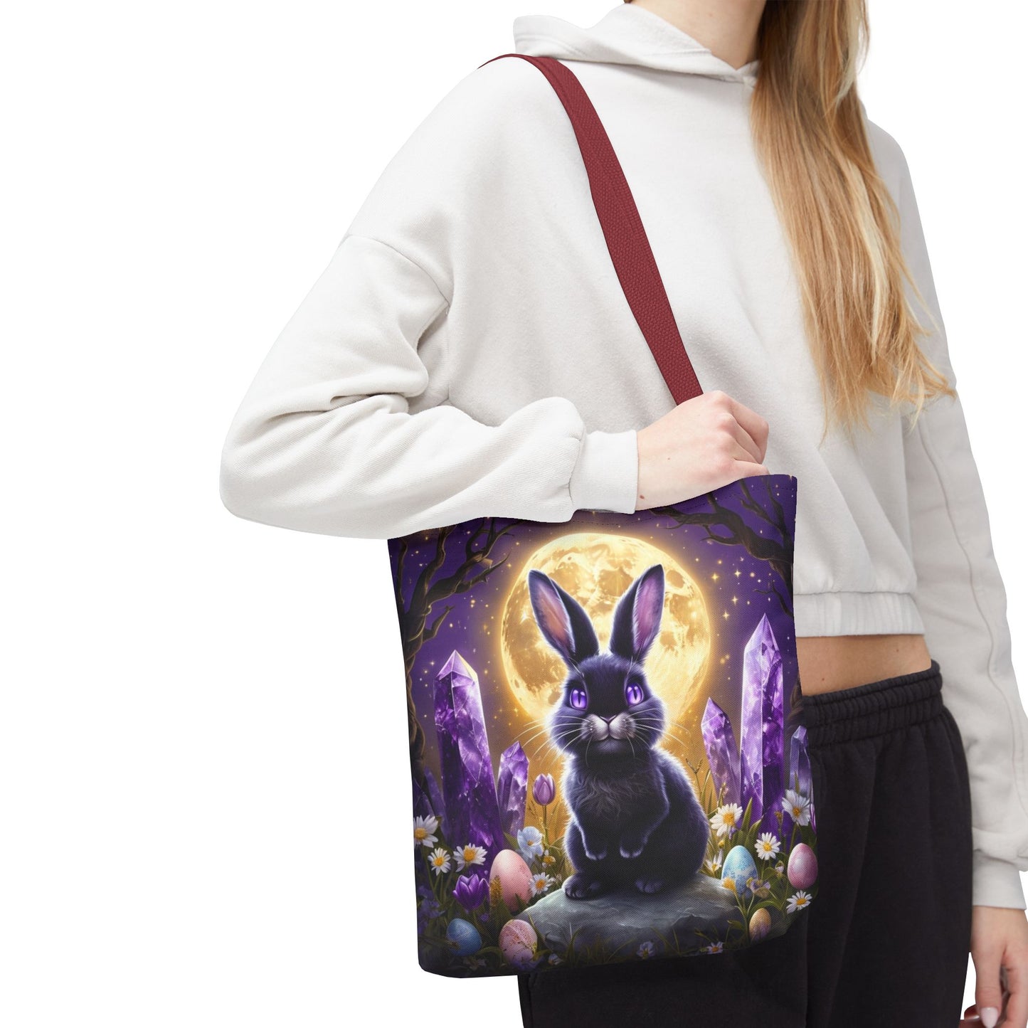 Moonlit Bunny with Amethyst Crystals - Tote Bag
