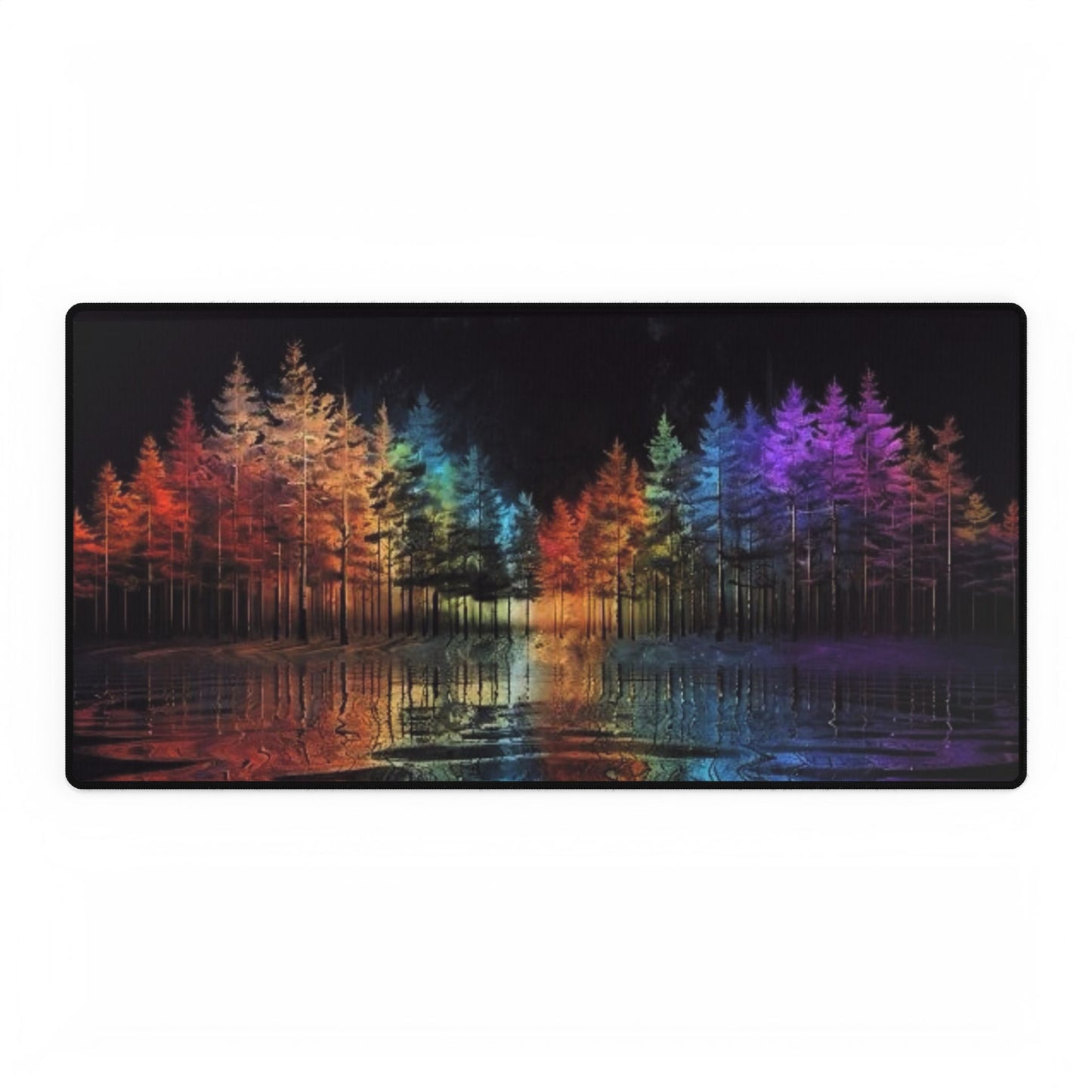 Dreamy Neon Forest Reflection - Desk Mat