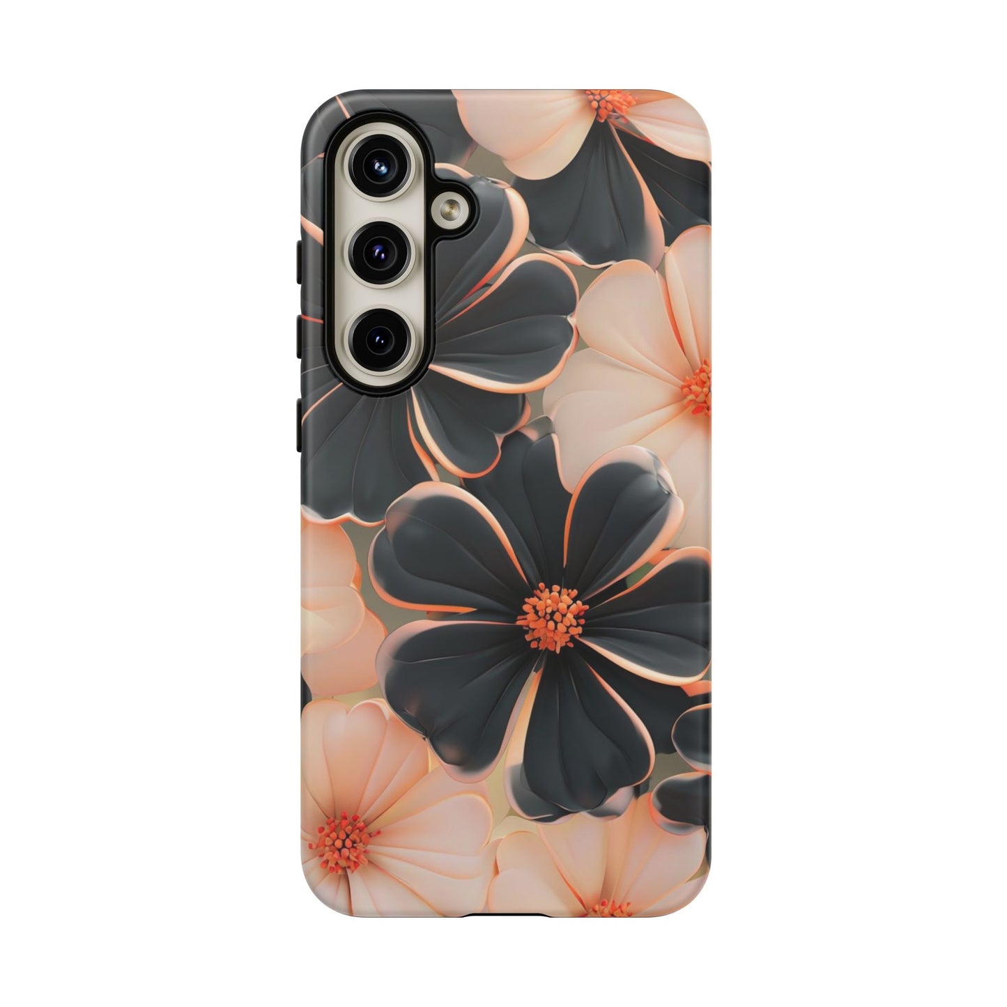 Elegant Black & Peach Floral - Phone Case