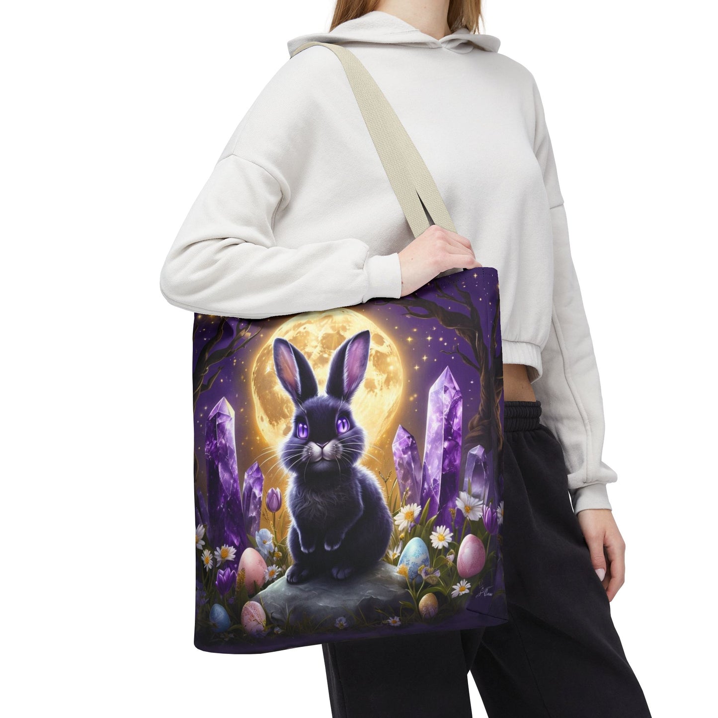 Moonlit Bunny with Amethyst Crystals - Tote Bag