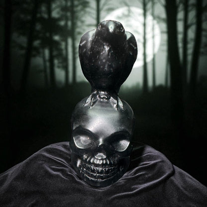 Black Obsidian Raven on Skull