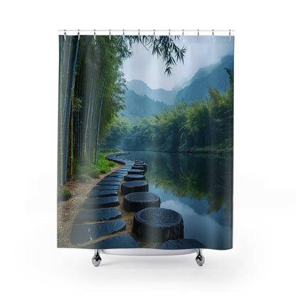 Tranquil Bamboo Forest Path - Shower Curtain