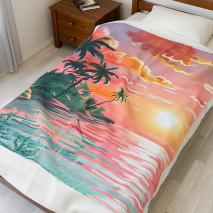 Tropical Sunset  - Velveteen Plush Blanket