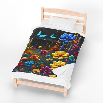Whimsical Floral Meadow  - Velveteen Plush Blanket