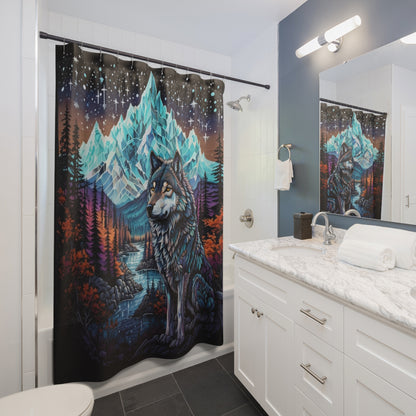 Majestic Wolf & Mountain  - Shower Curtain