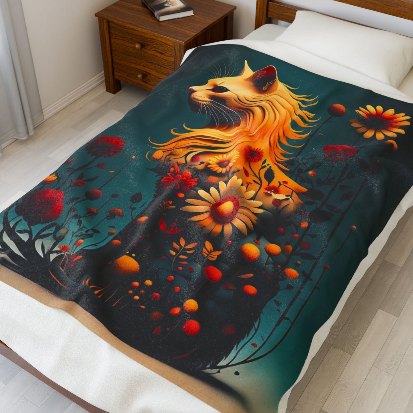 Majestic Floral Feline - Plush Blanket