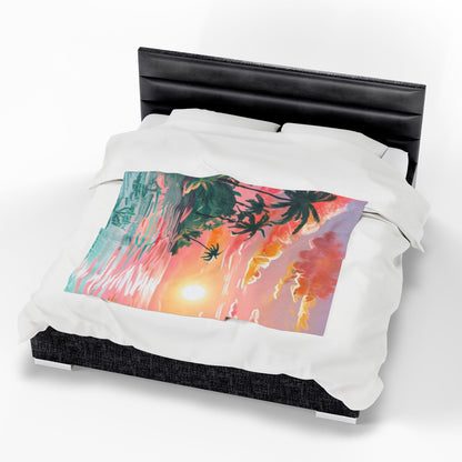 Tropical Sunset  - Velveteen Plush Blanket
