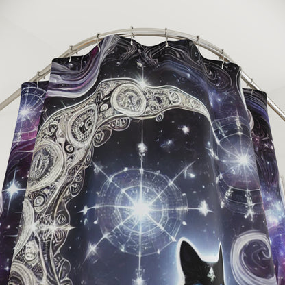 Mystical Black Cat & Moon  - Shower Curtain