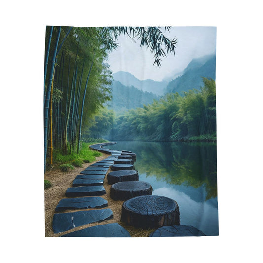 Tranquil Bamboo Path - Velveteen Plush Blanket