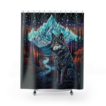 Majestic Wolf & Mountain  - Shower Curtain