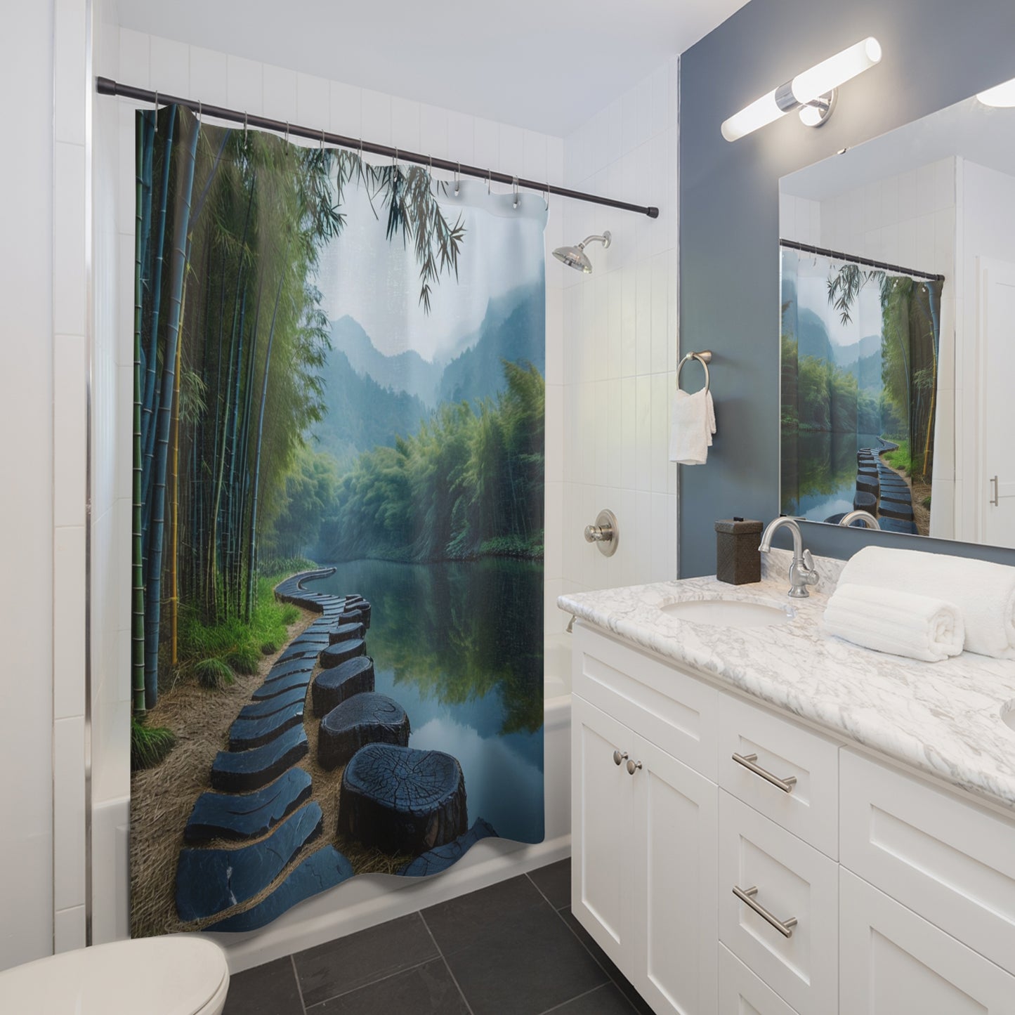 Tranquil Bamboo Forest Path - Shower Curtain