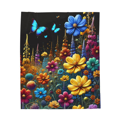 Whimsical Floral Meadow  - Velveteen Plush Blanket