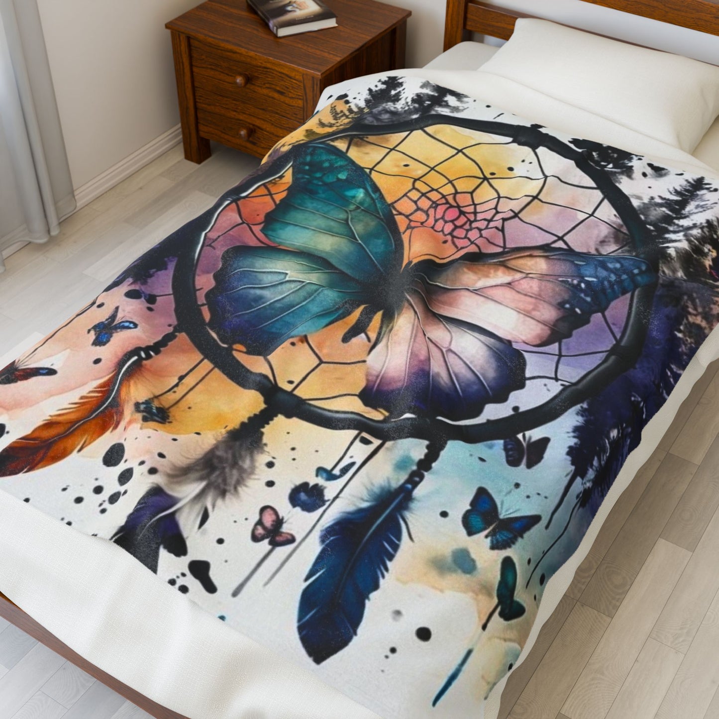 Butterfly Dreamcatcher  - Velveteen Plush Blanket