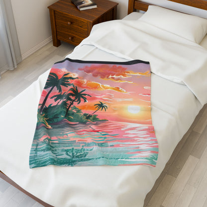 Tropical Sunset  - Velveteen Plush Blanket