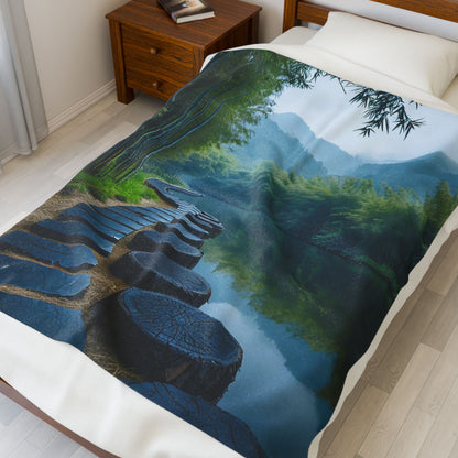 Tranquil Bamboo Path - Velveteen Plush Blanket