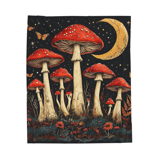 Boho Mushroom Moon - Velveteen Plush Blanket