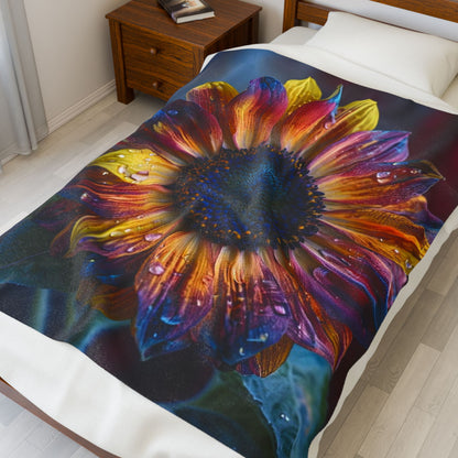 Sunflower with Water Droplets - Plush Blanket