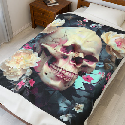 Gothic Skull & Floral - Plush Blanket