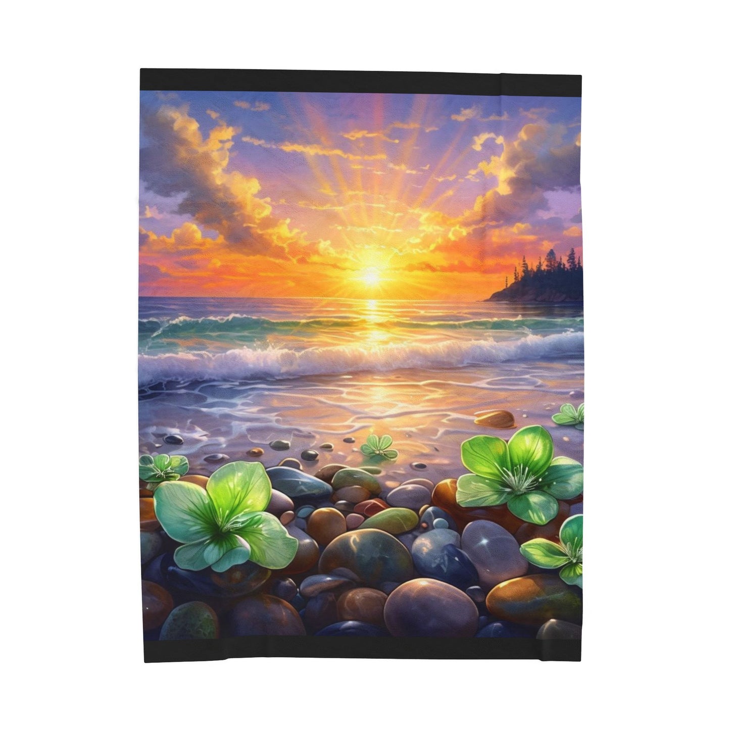 Ocean Sunrise Serenity - Velveteen Plush Blanket