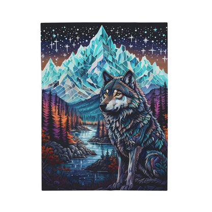 Mystic Wolf Mountain - Velveteen Plush Blanket