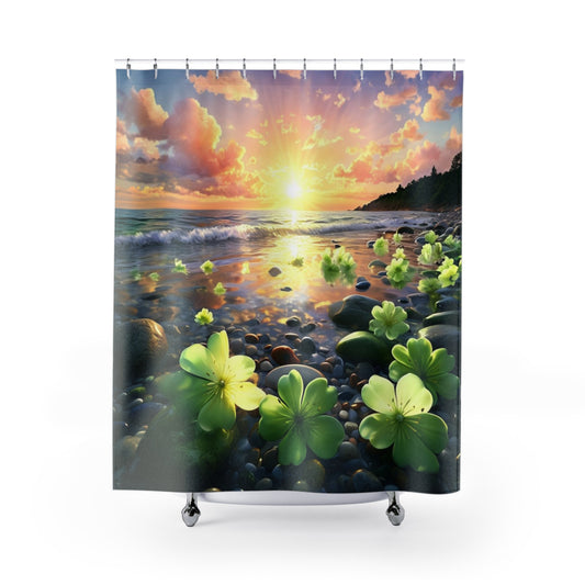 Tropical Green Floral Beach - Shower Curtain