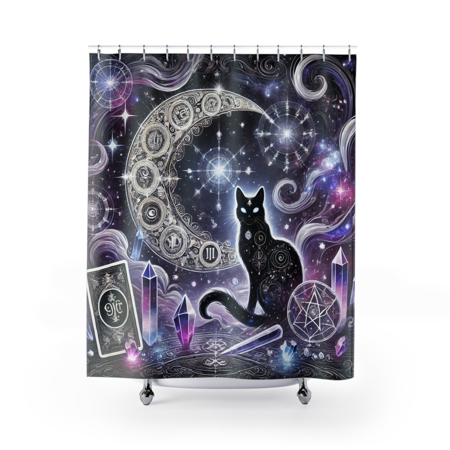 Mystical Black Cat & Moon  - Shower Curtain