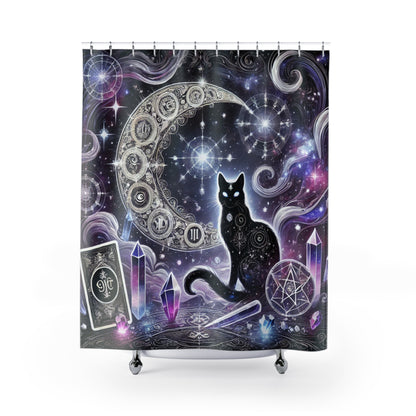 Mystical Black Cat & Moon  - Shower Curtain