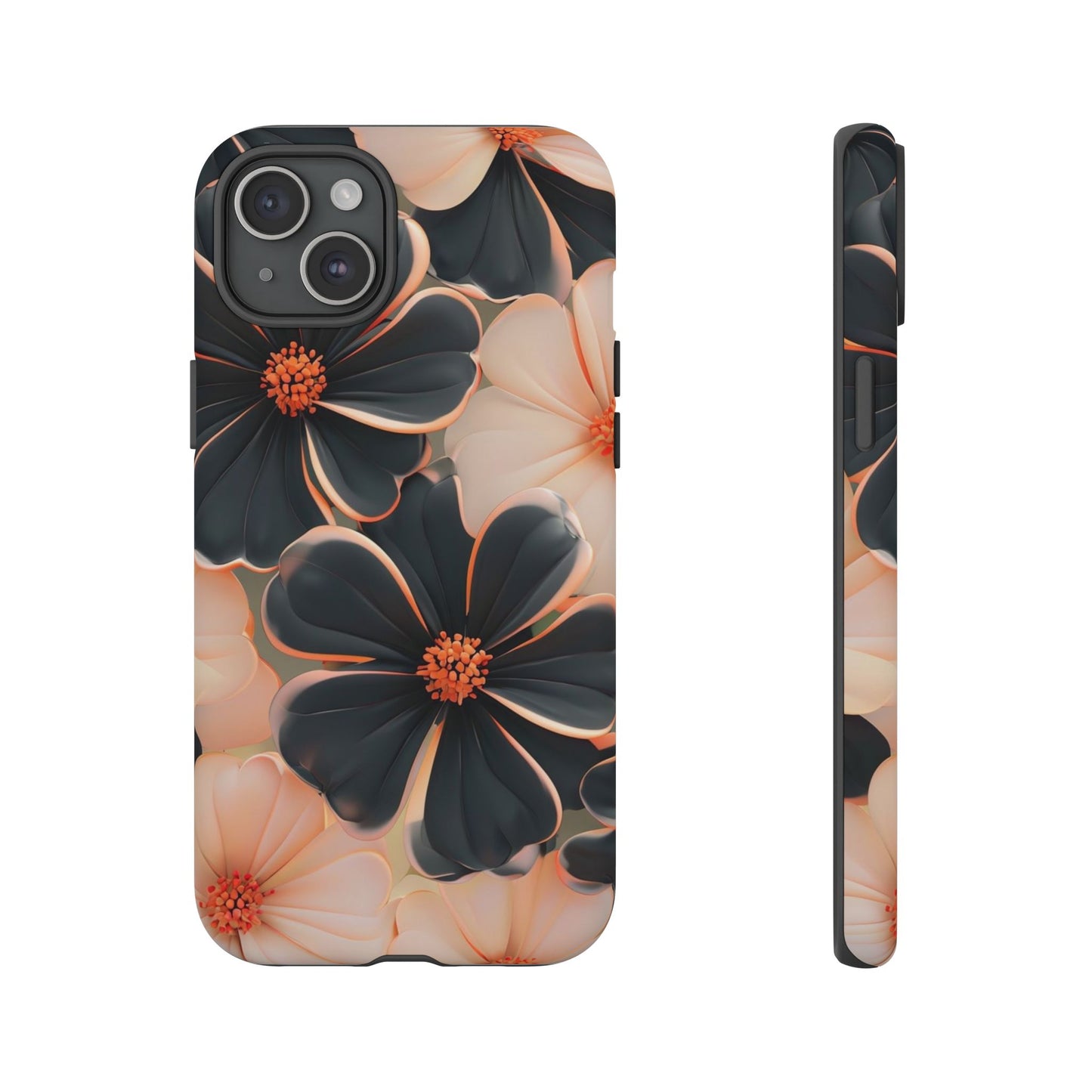 Elegant Black & Peach Floral - Phone Case