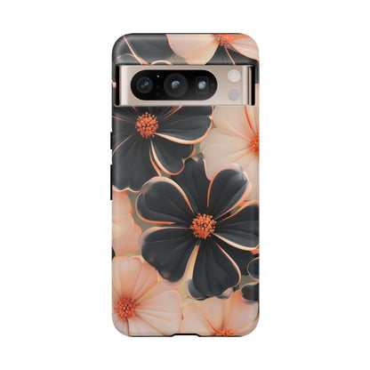Elegant Black & Peach Floral - Phone Case