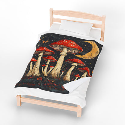 Boho Mushroom Moon - Velveteen Plush Blanket