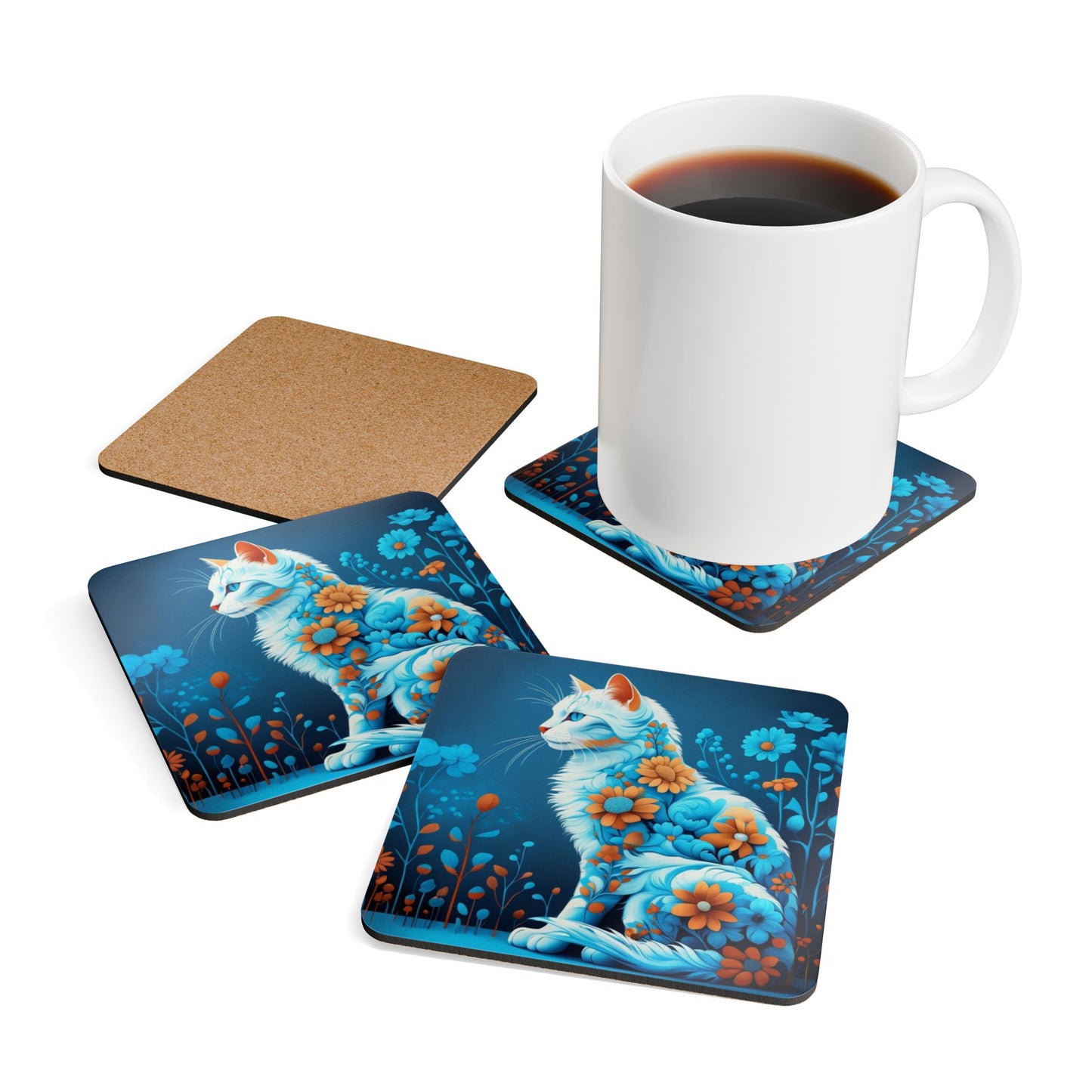 Elegant Floral Feline - Coaster Set