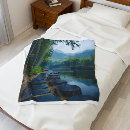 Tranquil Bamboo Path - Velveteen Plush Blanket