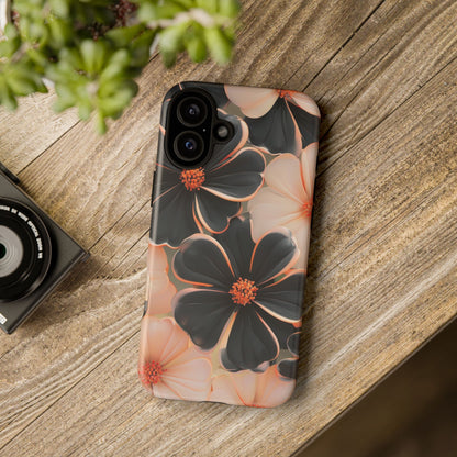 Elegant Black & Peach Floral - Phone Case