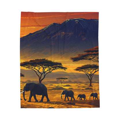 African Safari Sunset  - Velveteen Plush Blanket