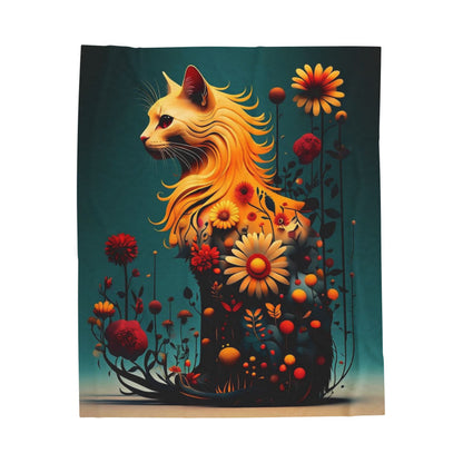 Majestic Floral Feline - Plush Blanket