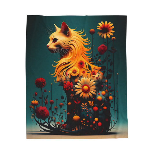 Majestic Floral Feline - Plush Blanket