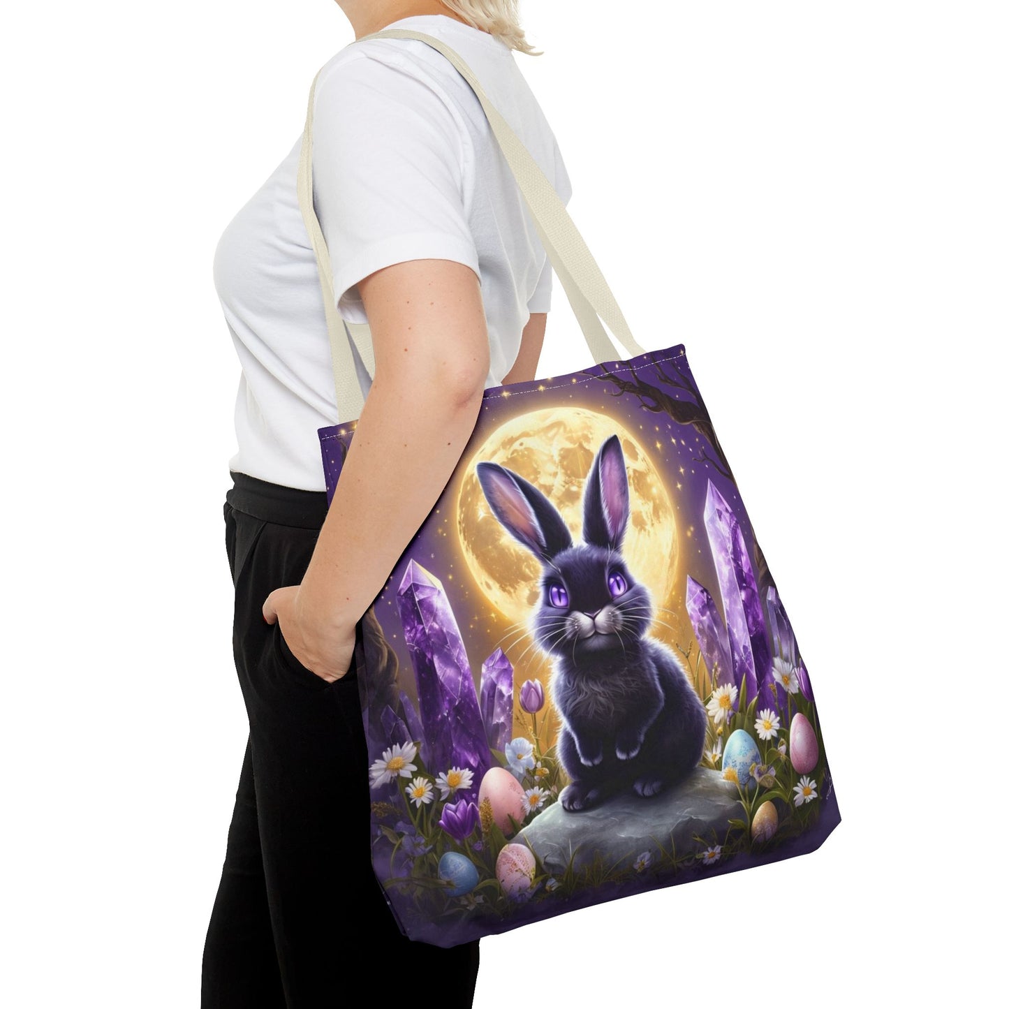 Moonlit Bunny with Amethyst Crystals - Tote Bag