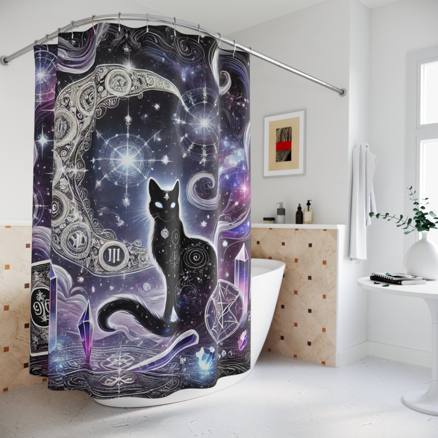 Mystical Black Cat & Moon  - Shower Curtain
