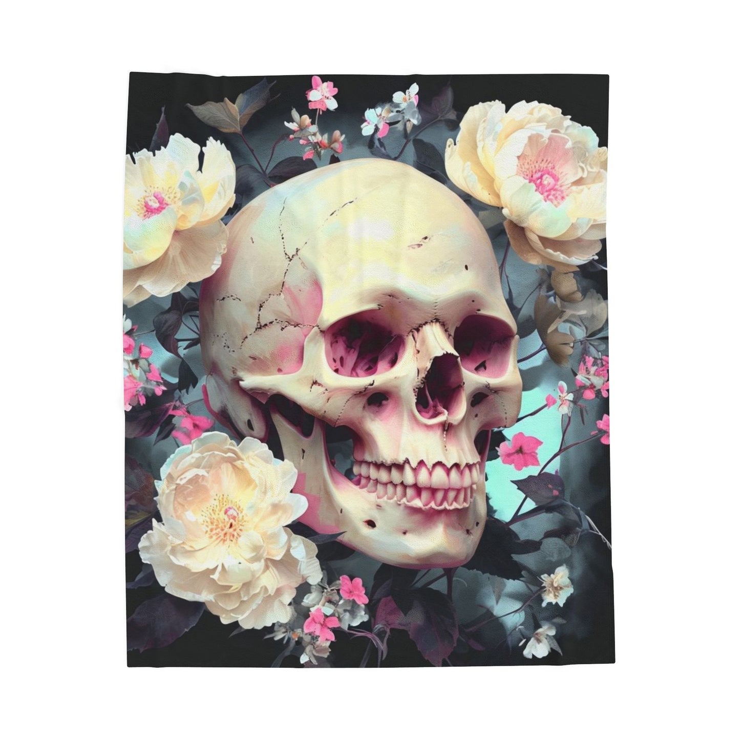 Gothic Skull & Floral - Plush Blanket