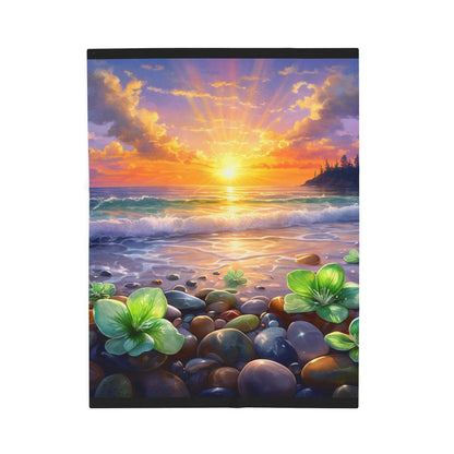 Ocean Sunrise Serenity - Velveteen Plush Blanket