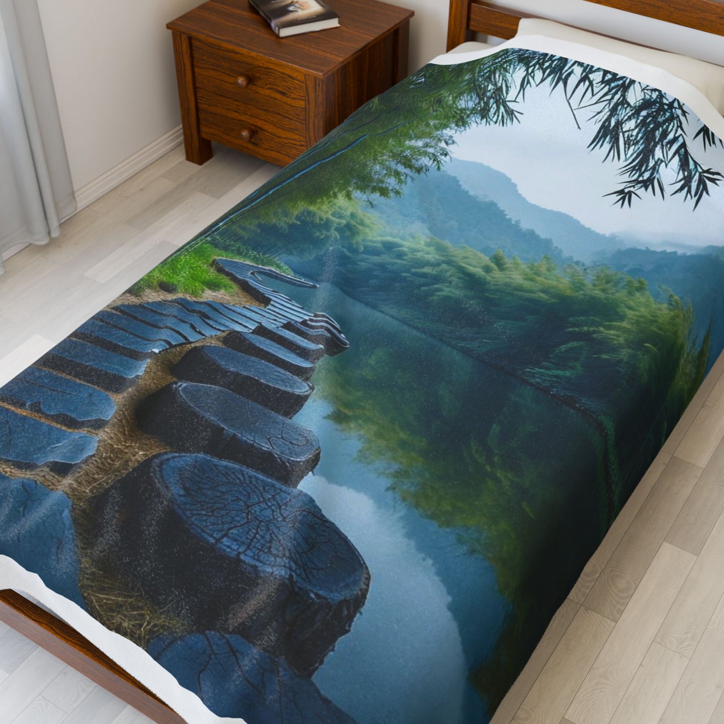 Tranquil Bamboo Path - Velveteen Plush Blanket