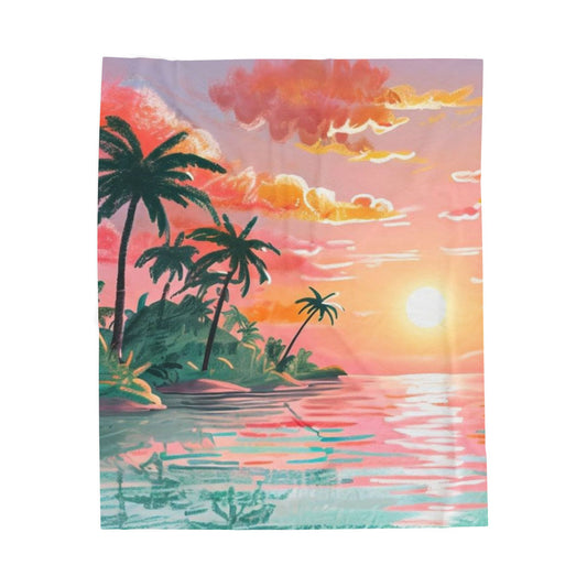 Tropical Sunset  - Velveteen Plush Blanket