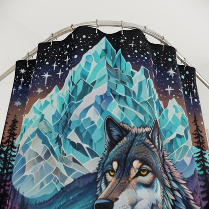 Majestic Wolf & Mountain  - Shower Curtain