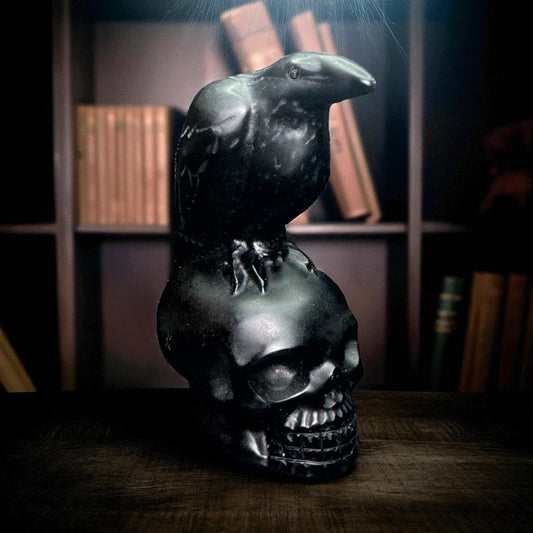 Black Obsidian Raven on Skull