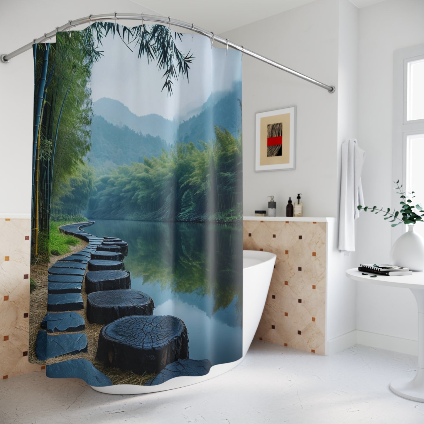 Tranquil Bamboo Forest Path - Shower Curtain