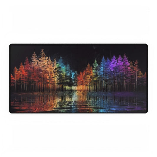 Dreamy Neon Forest Reflection - Desk Mat