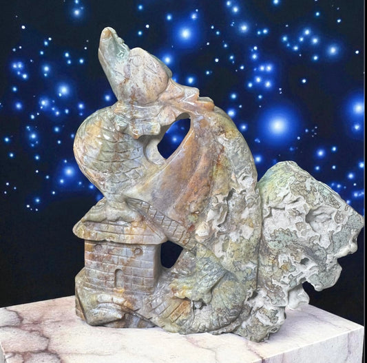 Moss Agate Dragon & Castle