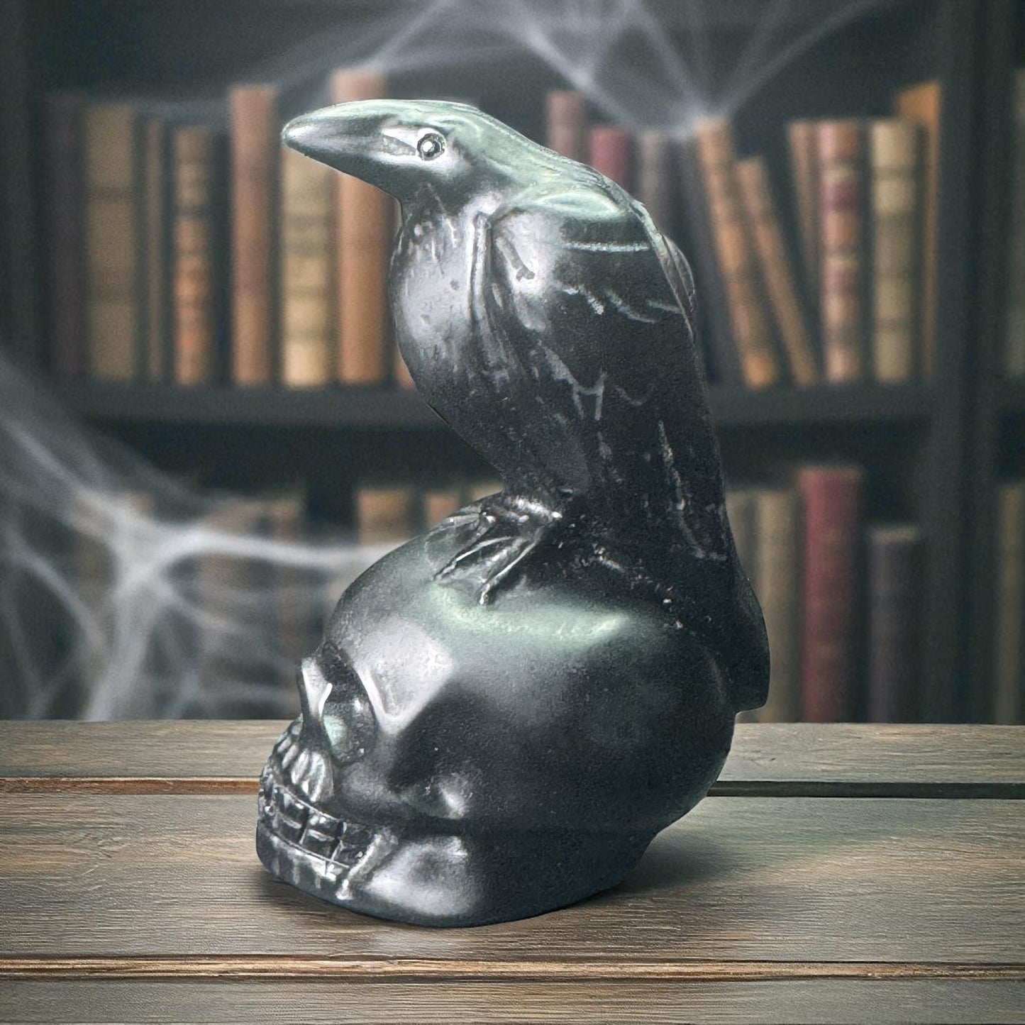 Black Obsidian Raven on Skull